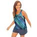 Plus Size Women's 2-Piece Blouson Swim Set by Swim 365 in Teal Diagonal Stripe (Size 20)