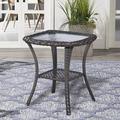 Wildon Home® Bonia Wicker Rattan Side Table w/ Built-In Glass Glass/Wicker/Rattan/Mosaic in Gray | 22 H x 20 W x 20 D in | Outdoor Furniture | Wayfair