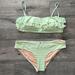 J. Crew Swim | J Crew Ruffle Bandeau Bikini Swim Swimsuit Medium M Green White Striped | Color: Green/White | Size: M