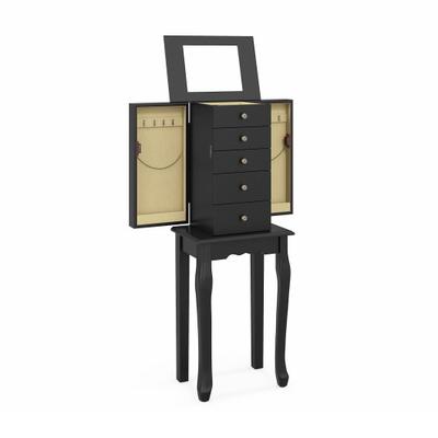 Costway 2 Colors Armoire Storage Standing Jewelry Cabinet with Mirror-Black