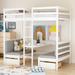 Functional Loft Bed with Free Cushion Sets(can be turned into upper bed&down desk), Twin, White