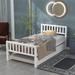 Twin Wood Bed with 2 Side Available Trundle, Headboard & Footboard, Grey