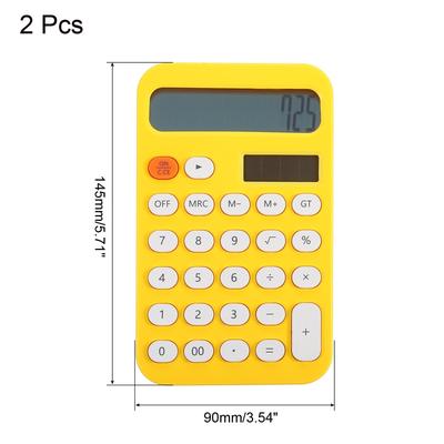 2Pcs Portable Office Calculators 12 Digit Display Electronic Calculator, Yellow