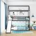 Twin Over Twin Wood Bunk Bed House Bed with Slide&Ladder&Guardrail&Roof, Grey