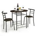 CAPHAUS 3 Pieces Dining Set for 2 Small Kitchen Dining Room Table Set w/ Steel Frame 3 Pieces Patio Set w/ Wine Rack Small Dining Table Set for 2 Outdoor Dining Round Table Set Black Oak