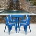 Emma + Oliver Commercial Grade 24 Round Blue Metal Indoor-Outdoor Table Set with 4 Arm Chairs