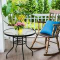 Resenkos Patio Glass Table Outdoor Round Dining Table for Garden Yard