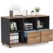 Tribesigns 2 Drawers Lateral File Cabinets Letter Size 43 inches Mobile Filing Cabinet Printer Stand Office Cabinet with Wheels and Open Storage Shelves for Home Office Wood Rustic &Black Finish