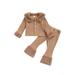 wybzd Toddler Baby Girls Knitted Tracksuits Lapel Button Long Sleeve Jacket Stretch Pants Plush Outwear Set Brown 2-3 Years