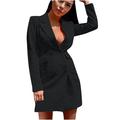 Women s Suit Mini Dress Coat Double-Breast Notch Shawl Collar Long Sleeves Blazer Cardigan Jacket Outwear