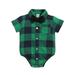 Kucnuzki Infant Baby Boy Clothes 0 Months Summer Bodysuit 3 Months Short Sleeve Plaid Prints Gentle Stylish Lapel Romper Bodysuit Green