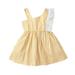 Kucnuzki Infant Baby Girl Clothes 4T Summer Dress 5T Sling One Shoulder Stripe Prints Skirt Layer Sweet Sleeveless Dress Yellow