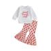 JYYYBF 0-18M Valentine s Day Toddler Baby Girl Outfit Long Sleeve Letter Print Sweatshirt Heart Flared Pants Fall Winter Clothes White 6-12 Months