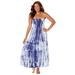 Plus Size Women's Strapless Smocked Maxi Dress Cover Up by Swimsuits For All in Blue Tie Dye (Size 22/24)