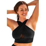 Plus Size Women's Longline High Neck Bikini Top by Swimsuits For All in Black (Size 20)