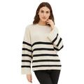 Plus Size Women's Striped Wide Sleeve Pullover by ellos in Stone Black Stripe (Size 10/12)