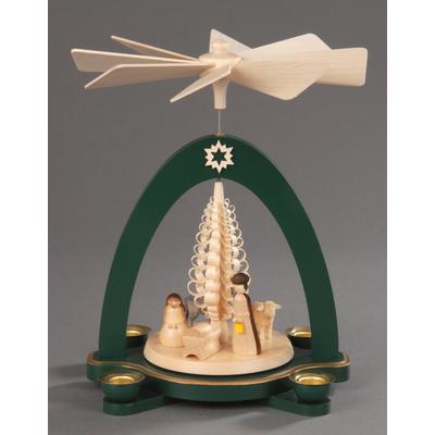 Weihnachtspyramide ALBIN PREISSLER "Christi Geburt mit Spanbaum, Weihnachtsdeko", grün, B:17cm H:20cm T:13cm, Massivholz