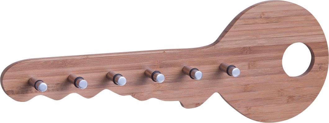 Schlüsselbrett ZELLER PRESENT "Bamboo", beige (natur), B:35cm H:12,5cm T:4cm, Bambus, Massivholz, Hakenleisten, Schlüsselbrett, aus hochwerigem Bamus