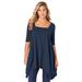 Plus Size Women's Square-Neck Handkerchief Hem Ultimate Tunic by Roaman's in Navy (Size 30/32)