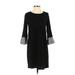 Pleione Casual Dress - Shift Crew Neck 3/4 sleeves: Black Solid Dresses - Women's Size Small