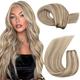 Moresoo Blonde Weft Hair Extensions Sew in Double Weft Human Hair Extensions Light Brown with Platinum Blonde Human Hair Weft Extensions 24 Inch 100g/Pack #P9A/60