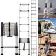 Telescopic Ladders 12.5FT 3.8M Extendable Stainless Steel Telescopic Folding Extension Ladder, Portable 13 Steps Loft Collapsible DIY Multi Purpose Telescoping Step Ladder for Roof Work, 330lbs Load