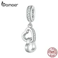 Bamoer-Pendentif Double Coeur Interlock en Argent Sterling 925 pour Femme Breloques MF ite Perle
