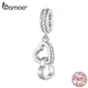 Bamoer-Pendentif Double Coeur Interlock en Argent Sterling 925 pour Femme Breloques MF ite Perle