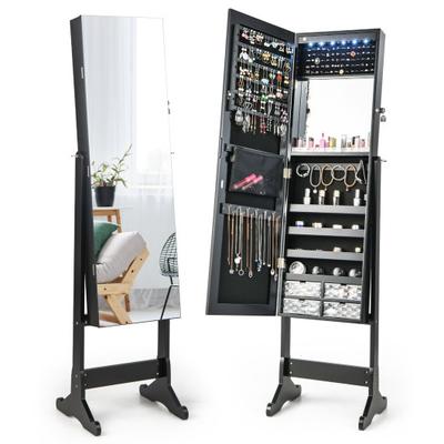Costway Free Standing Full Length Jewelry Armoire with Lights-Black