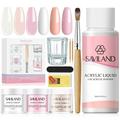 Saviland Acrylic Nail Kit - 3 Colors Clear/Pink/Nudes Acrylic Powder and Liquid Set with Monomer Acrylic Liquid Acrylic Nail Brush and Nail Forms for Beginner