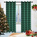 Fashnice 1pc Xmas Christmas Blackout Window Curtain Room Darkening Curtain Buffalo Checker Window Curtain Buffalo Plaid Window Drape Grommet Eyelet Ring Top Curtain Panel Green W:52 xL:63