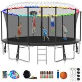 Kumix Trampoline with Enclosure 1500LBS 15FT Trampoline for Kids Adults Trampoline with Basketball Hoop Ladder Lights Sprinkler and Socks Outdoor Heavy Duty Trampoline for Family
