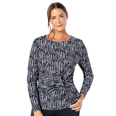 Plus Size Women's Long Sleeve Twist Front Tee by Swimsuits For All in Black Abstract Stripe (Size 12)