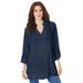 Plus Size Women's Lace Pintuck Crinkle Tunic by Roaman's in Navy (Size 24 W)