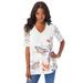 Plus Size Women's V-Neck Lace-Print Ultra Femme Tee by Roaman's in Multi Butterfly Garden (Size 12)