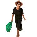 Plus Size Women's Crochet Trim Flutter Sleeve Midi Cover Up Dress by Swimsuits For All in Black (Size 6/8)