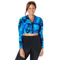 Plus Size Women's Chlorine Resistant Long Sleeved Cropped Zip Tee by Swimsuits For All in Blue Electric Palm (Size 24)