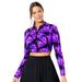 Plus Size Women's Chlorine Resistant Long Sleeved Cropped Zip Tee by Swimsuits For All in Electric Purple Spray (Size 18)
