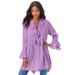 Plus Size Women's Ruffle Pintuck Crinkle Tunic by Roaman's in Violet (Size 18 W)