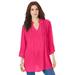 Plus Size Women's Lace Pintuck Crinkle Tunic by Roaman's in Pink Burst (Size 24 W)