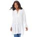 Plus Size Women's Ruffle Pintuck Crinkle Tunic by Roaman's in White (Size 14 W)