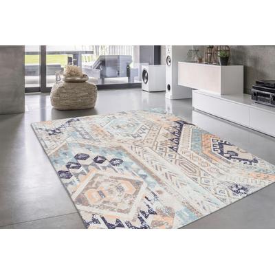 Teppich MY HOME "Ruben", bunt (multi, blau), B:120cm H:10mm L:170cm, Baumwolle, Teppiche, Vintage, dezenter Glanz, flacher Teppich, bunt, weich Image