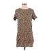 Forever 21 Casual Dress - Shift Crew Neck Short sleeves: Tan Leopard Print Dresses - New - Women's Size Small - Print Wash