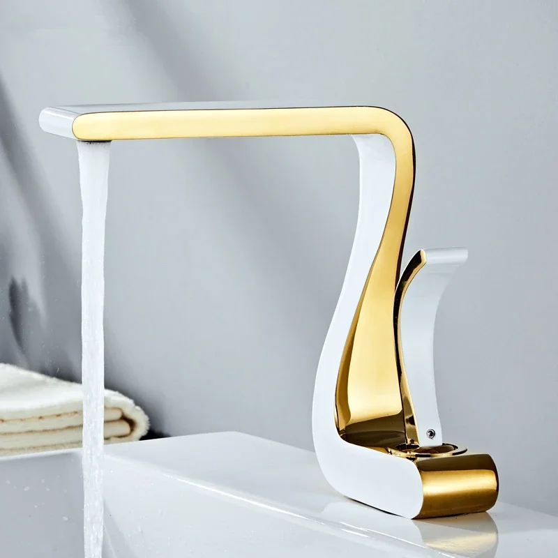 Robinet mitigeur de salle de bains de luxe en or blanc, robinet de lavabo en laiton, évier d'eau chaude et froide, robinet rétro, robinet de salle de bains à trou unique