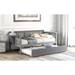 Twin Wooden Daybed Sofa Bed with 1 Trundle and 2 Extra Connected Small Coffee Table Shelf, Grey