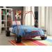 Xander Twin Bed in Red Go Kart Design with Racing Flag Decor Headboard and Metal Tube