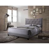 Venacha Queen Panel Bed in Gray Fabric with Button Tufted&Concave Shape Headboard