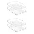 OSCO Clear Acrylic Double Letter Tray | 2 Pack | 2 Trays & Risers Included | A4 | Stackable | File Organiser | Paper Storage | Office Desk Document Sorter | Paperwork Filing | H15 x W25.5 D35.5 cm