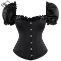 Corset Steampunk Vintage à Manches Courtes pour Femme Bustier Gothique Noir Corsage Overbust