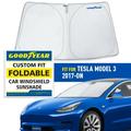 Goodyear Foldable Windshield Sun Shade for Tesla 3 2017-2024 Custom-Fit Car Windshield Cover Car Sunshade UV Protection Vehicle Sun Protector Auto Car Window Shades for Front Window - GY008286